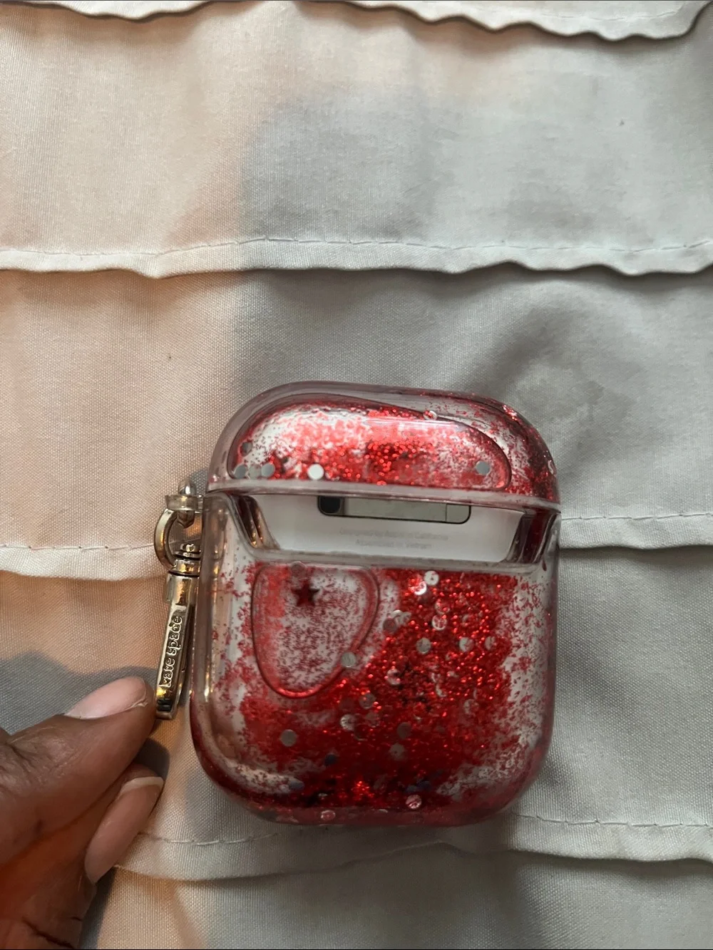 Refurbished Apple White AirPods with Kate Spade Red Glitter Liquid Case Cover